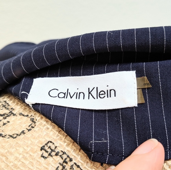 EUC Vintage Calvin Klein Navy Pinstripe Midi Dress - Picture 7 of 8